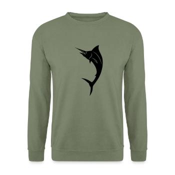 Fisch - Marlin - Unisex Pullover - Armeegrün - Vorne - Alina (178cm) & Michal (187cm)