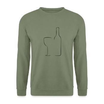 Wine Glass and Bottle - Unisex Pullover - Armeegrün - Vorne - Alina (178cm) & Michal (187cm)