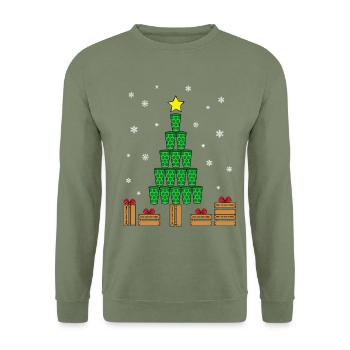 Weihnachtsbaum aus Dubbeglas mit Geschenkkisten - Unisex Pullover - Armeegrün - Vorne - Alina (178cm) & Michal (187cm)