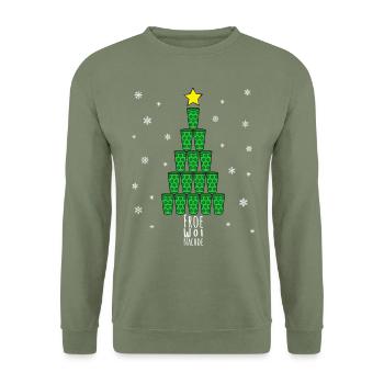 Weihnachtsbaum aus Dubbegläsern grün - Unisex Pullover - Armeegrün - Vorne - Alina (178cm) & Michal (187cm)