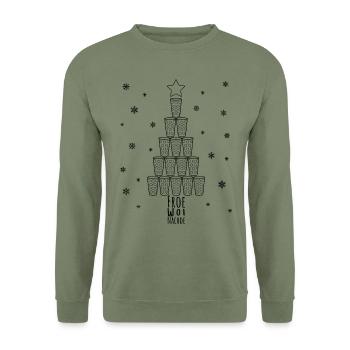 Weihnachtsbaum aus Dubbegläsern schwarz - Unisex Pullover - Armeegrün - Vorne - Alina (178cm) & Michal (187cm)