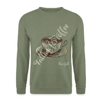 Falling for Coffee - Herbstliebe - Unisex Pullover - Armeegrün - Vorne - Alina (178cm) & Michal (187cm)