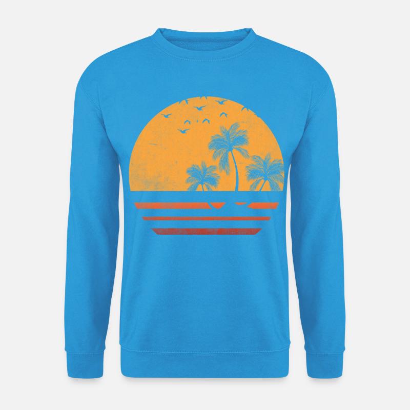 Palmen-Sonnenuntergangs-Silhouette - Unisex Pullover - Meeresblau