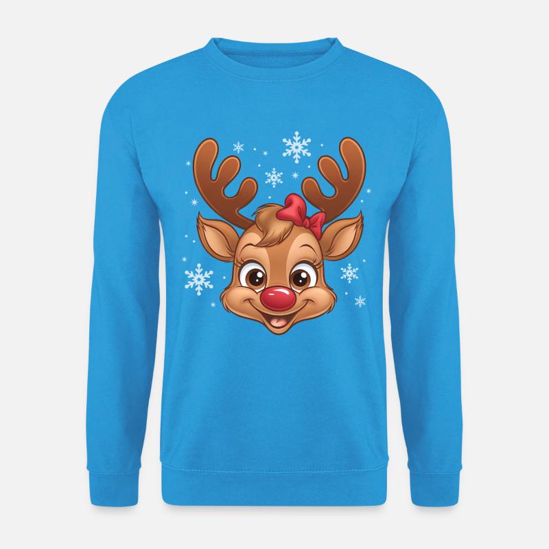 Süßes Rentier-Mädchen mit Schneeflocken - Unisex Pullover - Meeresblau
