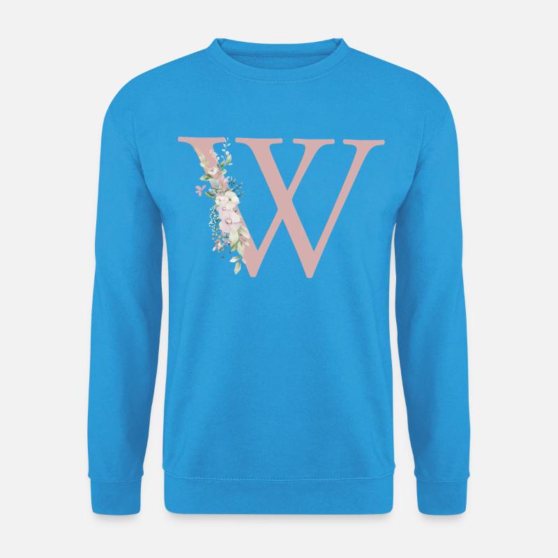W Monogramm, Floral, personalisierbar - Unisex Pullover - Meeresblau