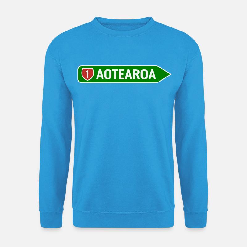 Aotearoa Straßenschild Pfeil – Neuseeland Highway  - Unisex Pullover - Meeresblau