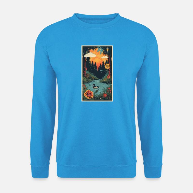 Sonnenuntergangsteich in der Landschaft - Unisex Pullover - Meeresblau