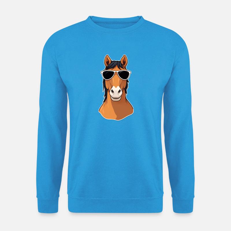 Sonnenbrillen-Pferd Cartoon - Unisex Pullover - Meeresblau