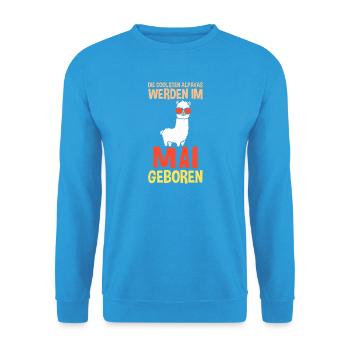 May Birthday Alpaca Saying Funny - Unisex Sweatshirt - sea blue - Front - Alina (178cm) & Michal (187cm)