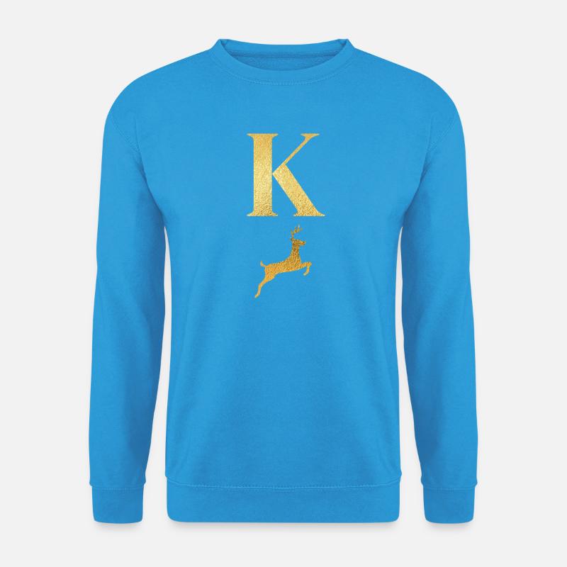 Buchstabe k Goldener Hirsch - Geschenkidee - Unisex Pullover - Meeresblau