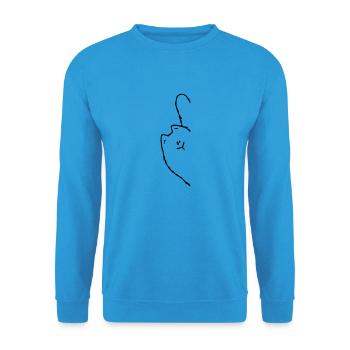 Schräge Katze - Unisex Pullover - Meeresblau - Vorne - Alina (178cm) & Michal (187cm)
