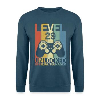 Level 29 Unlocked official teenager - Unisex Sweatshirt - sea blue - Front - Alina (178cm) & Michal (187cm)