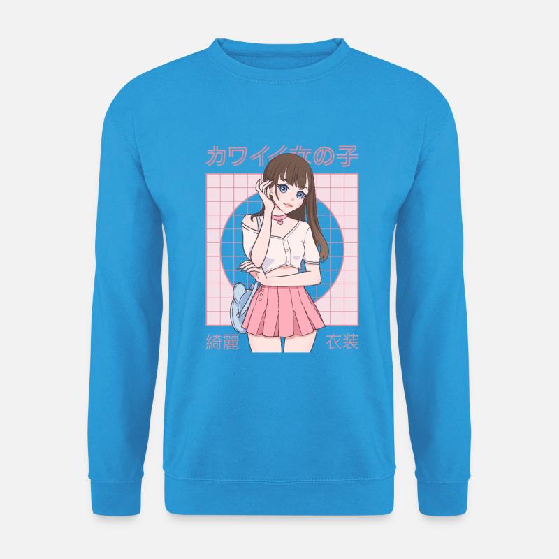 Japanisches Kawaii Mädchen im Retro Anime Stil - Unisex Pullover - Meeresblau