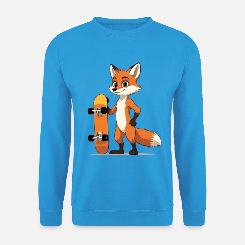 Waldfuchs mit Skateboard Motiv - Unisex Pullover - Meeresblau
