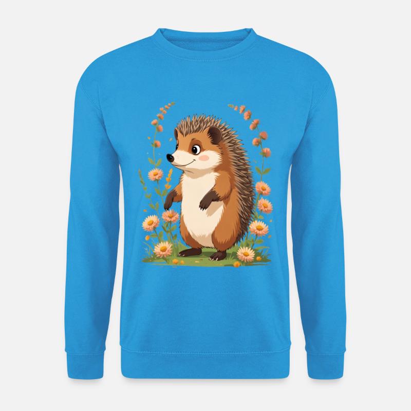 Niedlicher Igel mit Blumenkranz - Unisex Pullover - Meeresblau