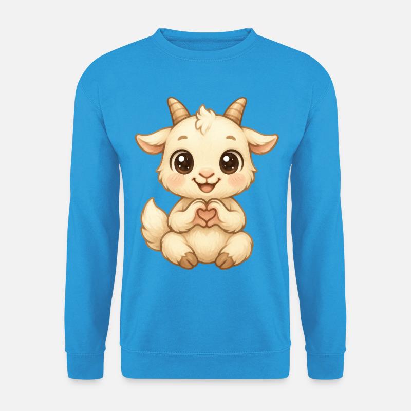 Süße Ziege mit Herzhänden - Unisex Pullover - Meeresblau