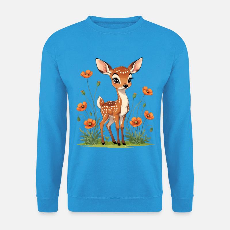 Hirschenfohlen im Mohnfeld - Unisex Pullover - Meeresblau