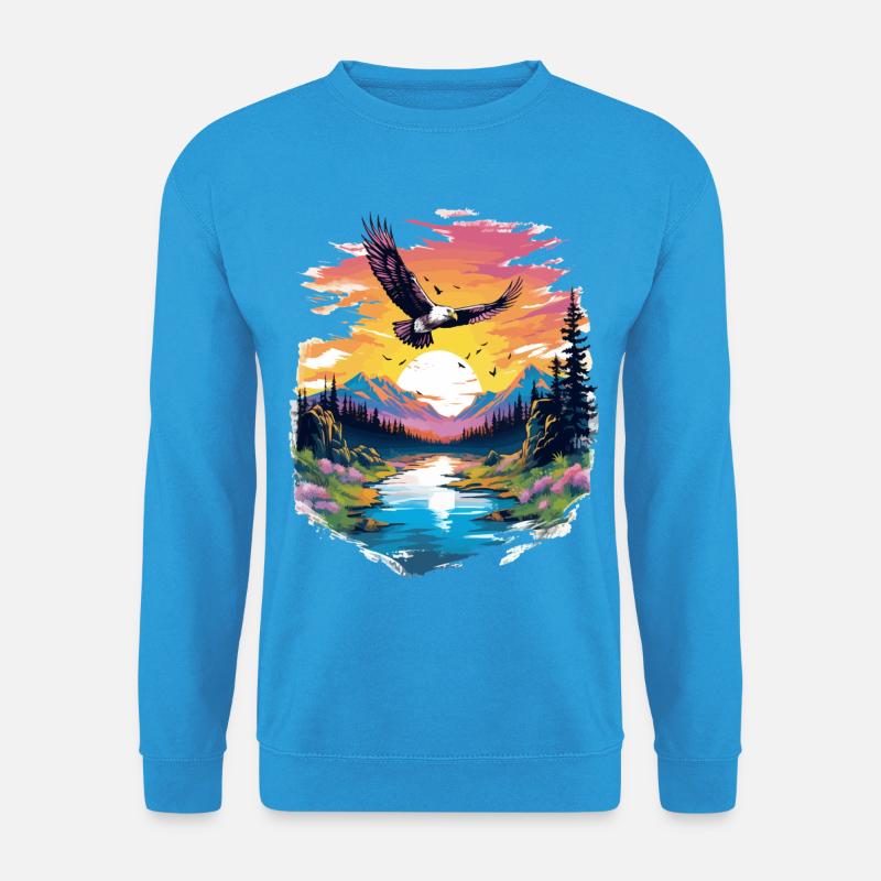Sonnenuntergangsfalke über Wildnis - Unisex Pullover - Meeresblau