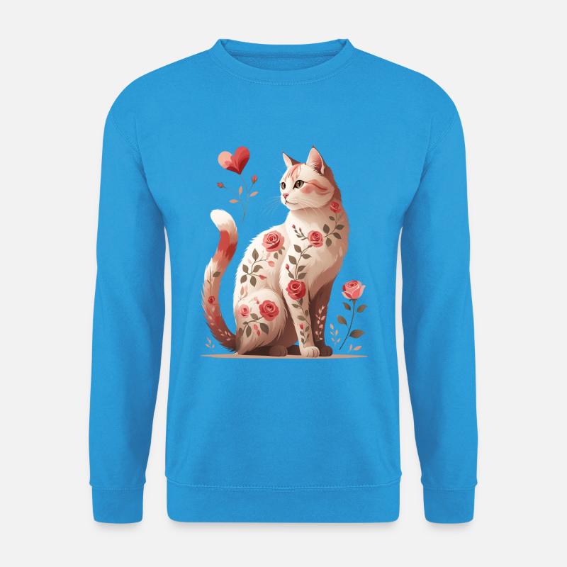 Rosige Katzentraum: Floral Katze - Unisex Pullover - Meeresblau