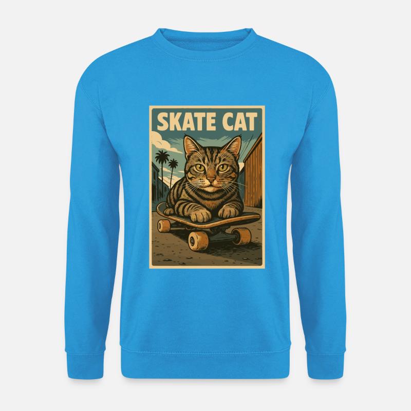 Skate Katze auf Skateboard Retro Poster - Unisex Pullover - Meeresblau