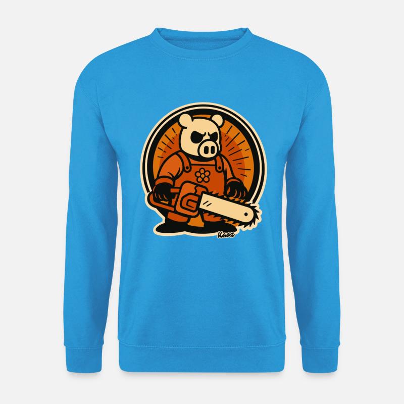 Holzfäller-Schwein mit Kettensäge - Unisex Pullover - Meeresblau