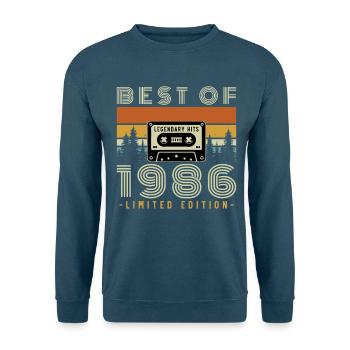1986 Vintage Retro Geburtstagsgeschenk - Unisex Pullover - Meeresblau - Vorne - Alina (178cm) & Michal (187cm)