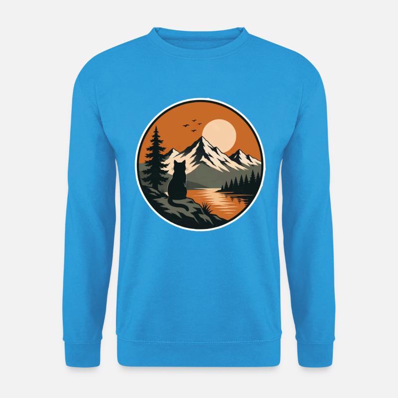Bergsee mit Katze Silhouette - Unisex Pullover - Meeresblau