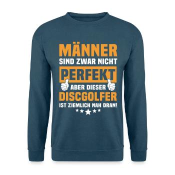 Lustige Discgolfer Sprüche - Unisex Pullover - Meeresblau - Vorne - Alina (178cm) & Michal (187cm)