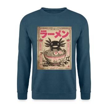 Axolotl, Ramen, Japanische Nudeln, Kawaii, Anime - Unisex Pullover - Meeresblau - Vorne - Alina (178cm) & Michal (187cm)