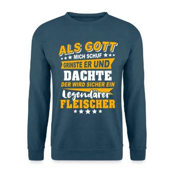 Fleischer Sprüche - Unisex Pullover - Meeresblau - Vorne - Alina (178cm) & Michal (187cm)