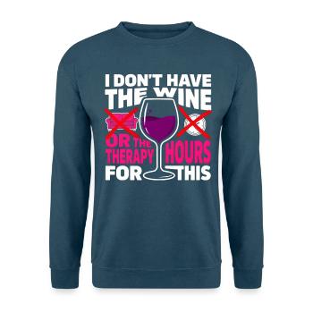 Weintherapie Satire Tee - Unisex Pullover - Meeresblau - Vorne - Alina (178cm) & Michal (187cm)