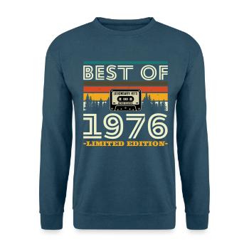 1976 Vintage Retro Geburtstagsgeschenk - Unisex Pullover - Meeresblau - Vorne - Alina (178cm) & Michal (187cm)