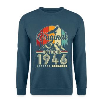 Original October 1946 – 80th Birthday Vintage - Unisex Sweatshirt - sea blue - Front - Alina (178cm) & Michal (187cm)