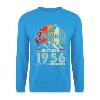 Original Oktober 1956 – 70. Geburtstag Vintage - Unisex Pullover - Meeresblau - Vorne - Alina (178cm) & Michal (187cm)
