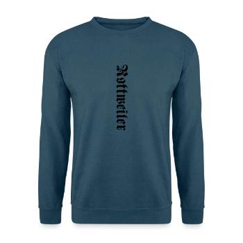 Rotweiler Schrift Arm - Unisex Pullover - Meeresblau - Vorne - Alina (178cm) & Michal (187cm)