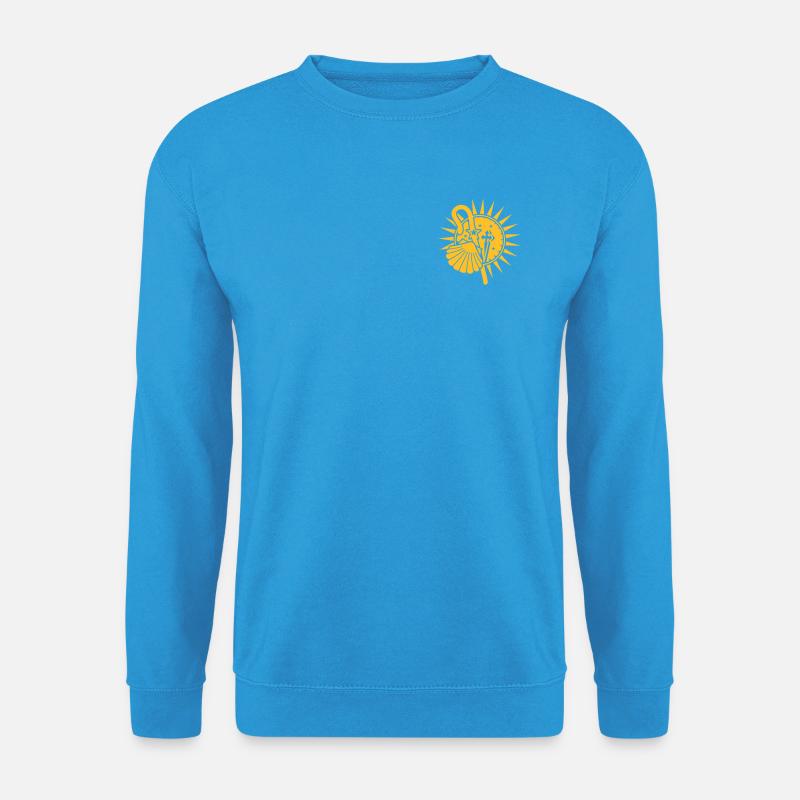 Pilgern Jakobsmuschel mit Pilgerstab und Kreuz - Unisex Pullover - Meeresblau