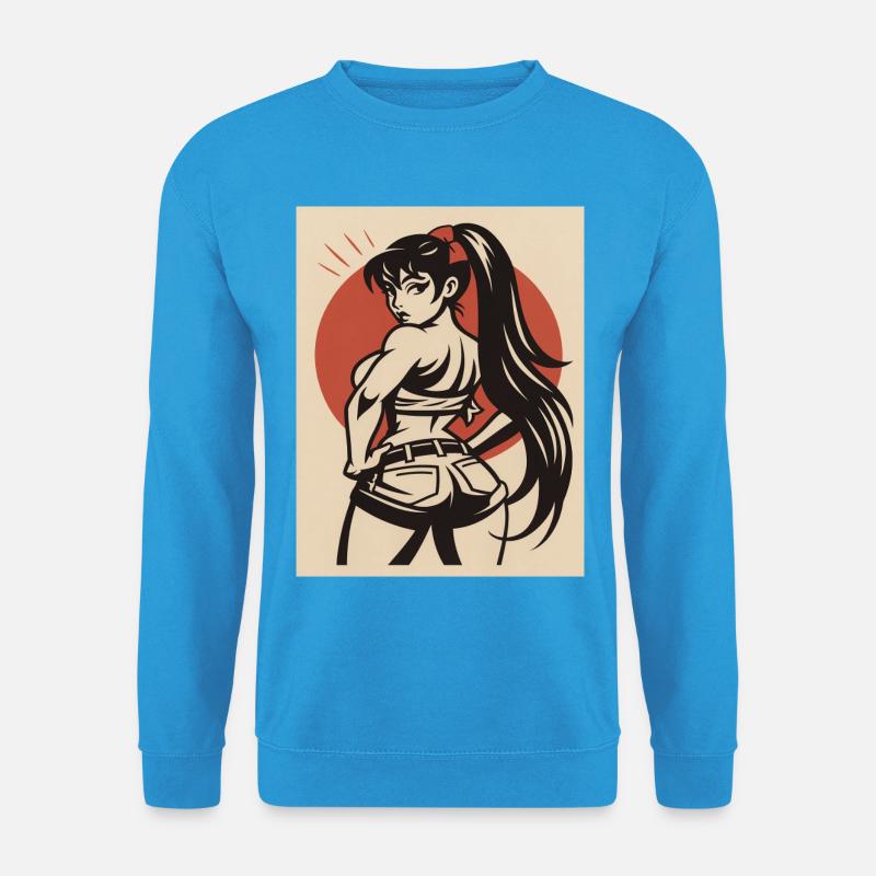 Pinup Cartoon einer Kämpferin - Unisex Pullover - Meeresblau