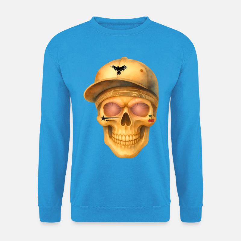 Bronzefarbenes Totenkopf-T-Shirt-Design. - Unisex Pullover - Meeresblau
