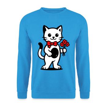 Amoureux des chats kawaii avec ruban rouge - Sweat-shirt Unisexe - bleu mer - Devant - Alina (178cm) & Michal (187cm)