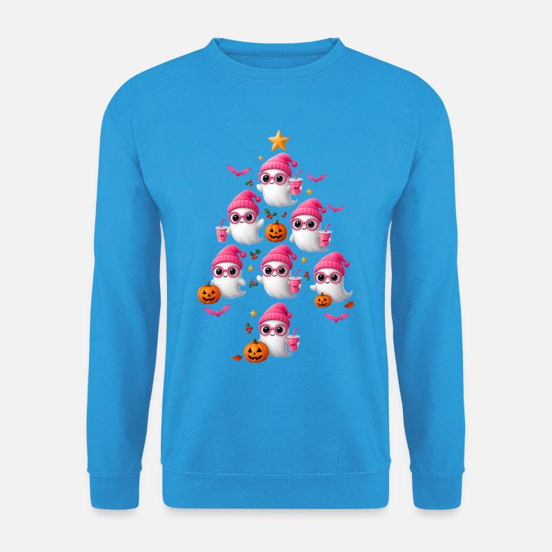 Cute Pink Ghost Christmas Tree Design - Unisex Pullover - Meeresblau