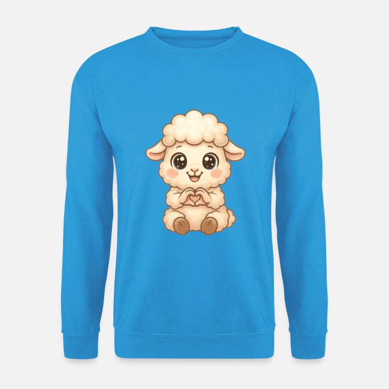 Süßes Schaf mit Herzhänden - Unisex Pullover - Meeresblau