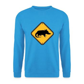Opossum Gefahr Schild - Unisex Pullover - Meeresblau - Vorne - Alina (178cm) & Michal (187cm)