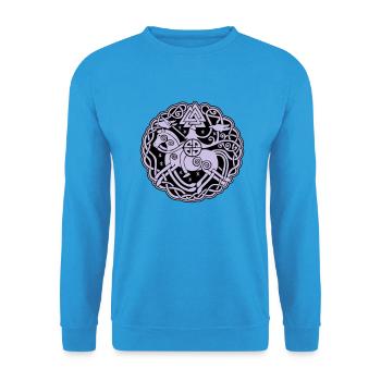 Odin auf Sleipnir mit Hugin und Munin 2C - Unisex Pullover - Meeresblau - Vorne - Alina (178cm) & Michal (187cm)
