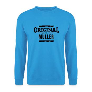 100% Müller - Unisex Pullover - Meeresblau - Vorne - Alina (178cm) & Michal (187cm)