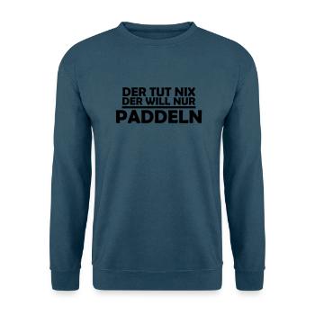 der tut nix der will nur paddeln - Unisex Pullover - Meeresblau - Vorne - Alina (178cm) & Michal (187cm)