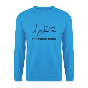 mit herz und betonmischer - Unisex Pullover - Meeresblau - Vorne - Alina (178cm) & Michal (187cm)
