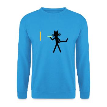 Katze Kittycat dartet - Unisex Pullover - Meeresblau - Vorne - Alina (178cm) & Michal (187cm)