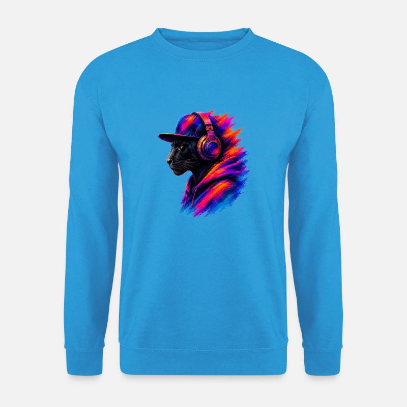 Panther mit Kopfhörern - Unisex Pullover - Meeresblau
