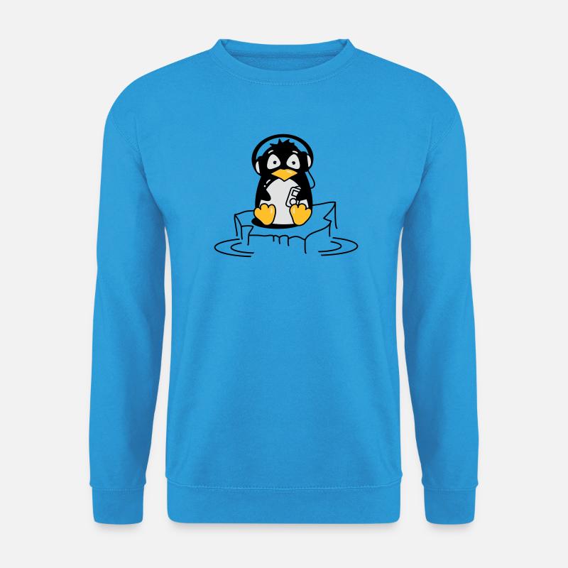 Cooler Pinguin mit Kopfhörern auf Eis - Unisex Pullover - Meeresblau