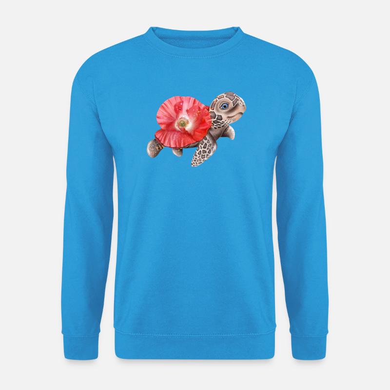 Süße Schildkröte mit Mohnblume - Unisex Pullover - Meeresblau